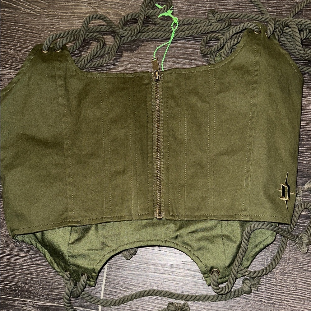 Darker Wavs Chord Green Lace-Up Corset Top - Picture 3 of 3